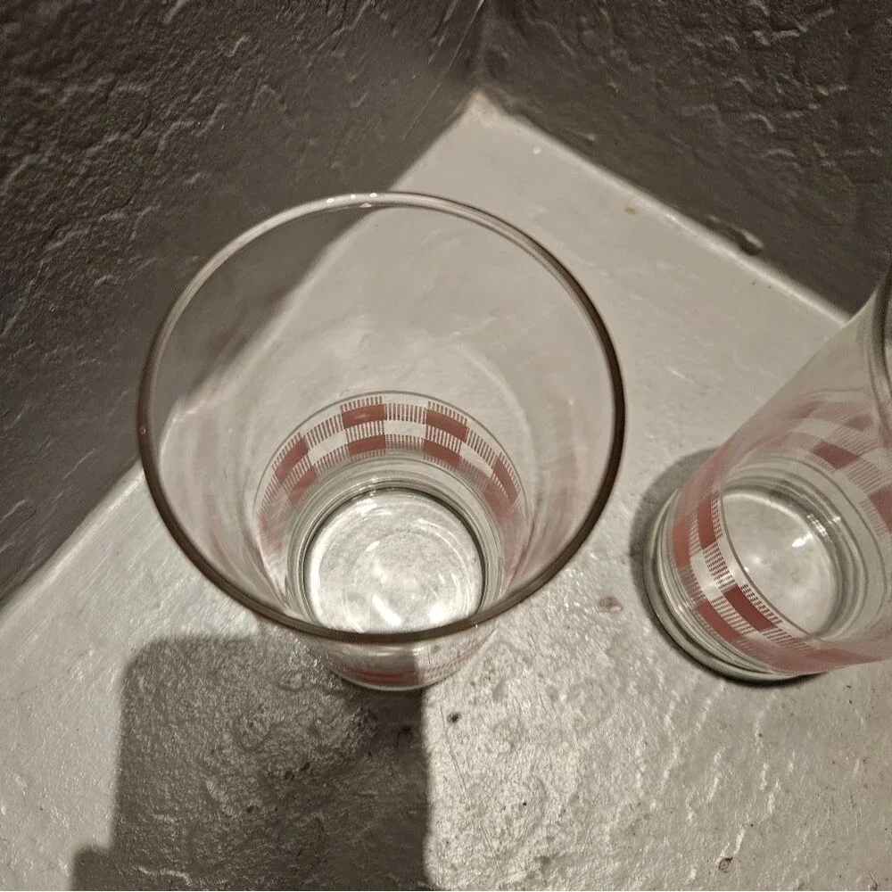 Vintage Libby Pink Gingham Drinking Glasses 6